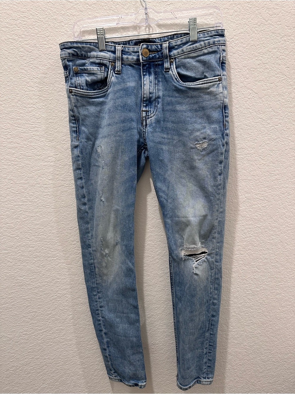 Jack & Jones Jeans Intelligence Mens Light Wash Distressed Slim Jeans